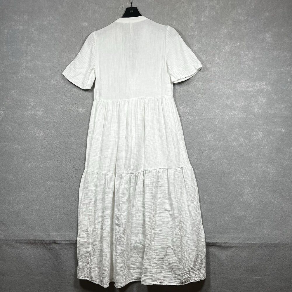 Anthropologie Dress XXS White Gauze Tiered Babydoll Cottage Core Short Sleeve - Picture 8 of 12
